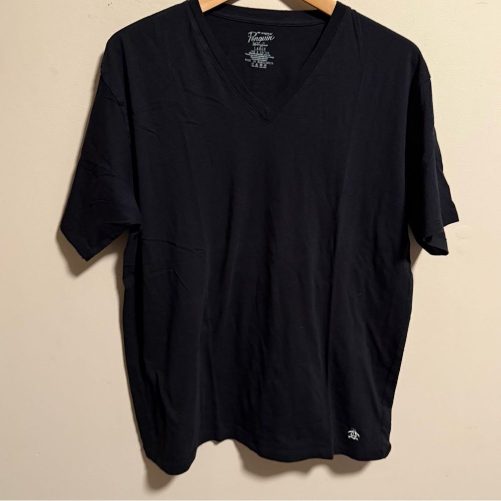 Original Penguin 100% Cotton Black V-Neck Tee- Size Large